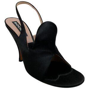 Rochas Black Satin Slingback Pumps